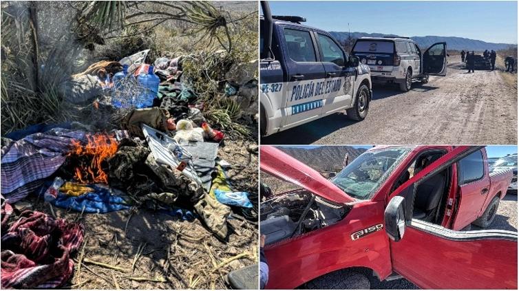 Hallan narcocampamento, autos calcinados y pick up robada en Ojinaga