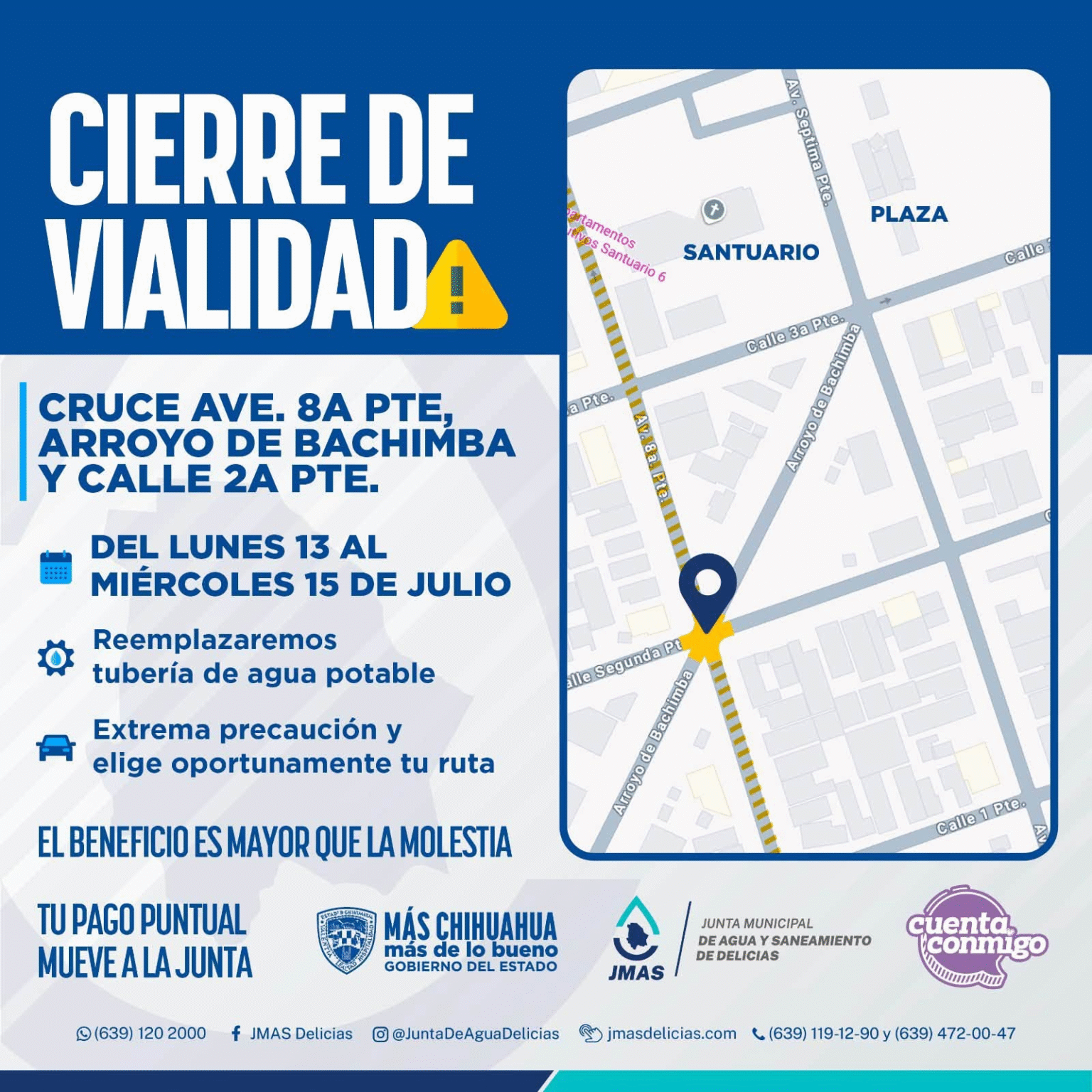 Reemplazo de tuberías mejorará el servicio de agua; anuncian dos cierres temporales de circulación en Delicias