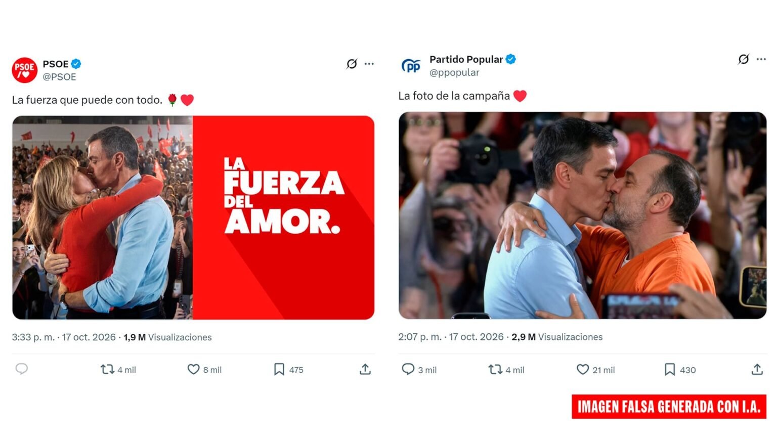 El beso de Sánchez con Ábalos que nunca existió anticipa la guerra de la IA el 29-N: “Viva el partido del amor”